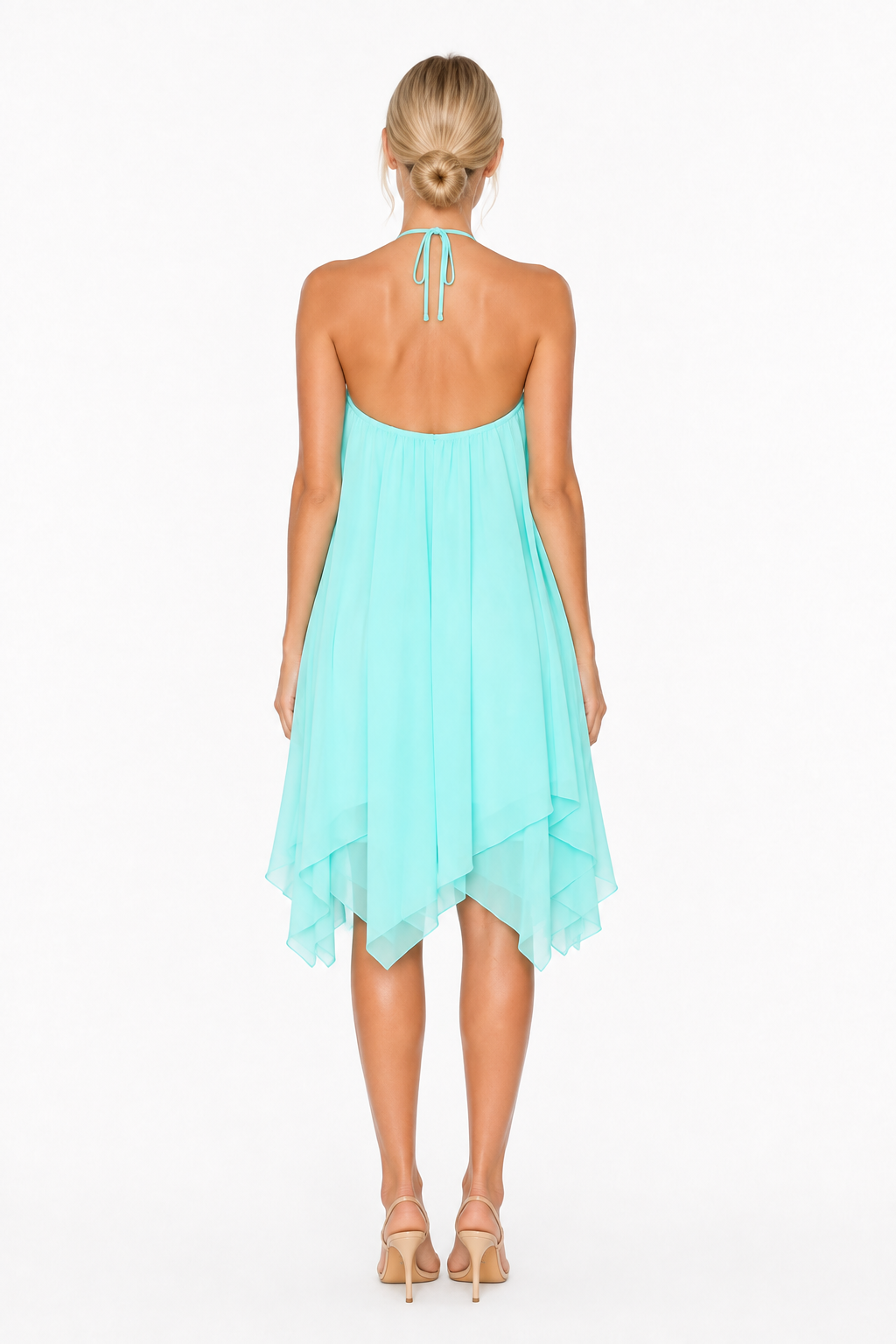 Elara Chiffon Halter Dress – Aqua