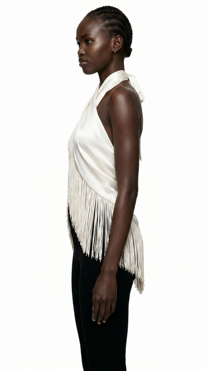 Cascade Halter Fringe Top
