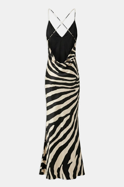 Satin Slinky Cowl Back Gown - Abstract Zebra