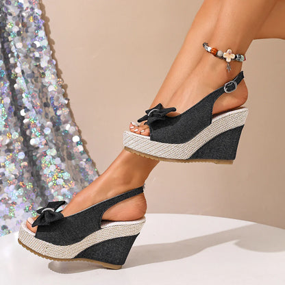 Anna Denim Wedge Sandals