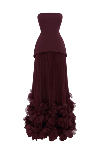 The Velmira Floral Gown – Cherry Bordeaux