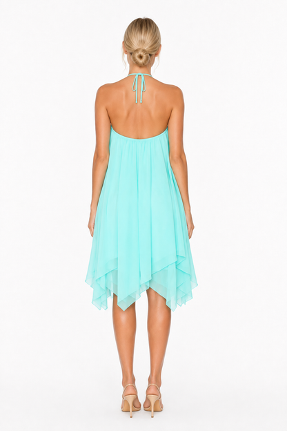 Elara Chiffon Halter Dress – Aqua