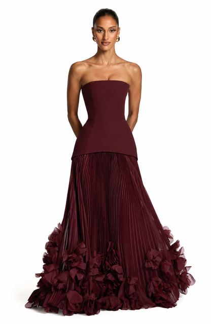The Velmira Floral Gown – Cherry Bordeaux