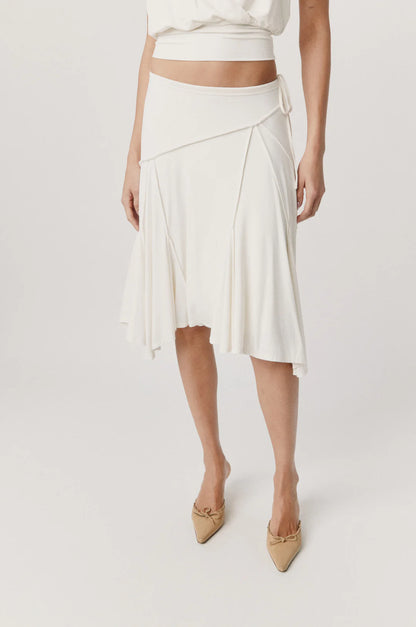 Ivory Slinky Exposed Seam Detail Midi Skirt