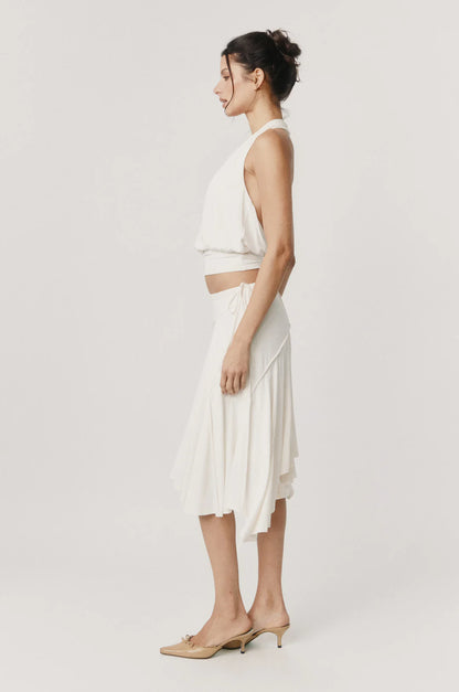 Ivory Slinky Exposed Seam Detail Midi Skirt