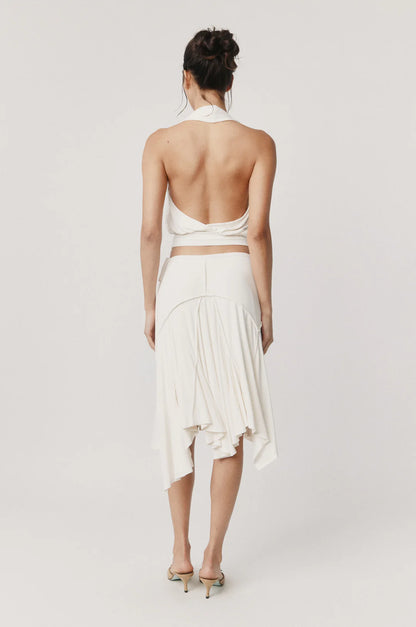 Ivory Slinky Exposed Seam Detail Midi Skirt