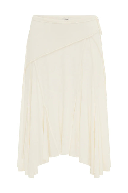 Ivory Slinky Exposed Seam Detail Midi Skirt