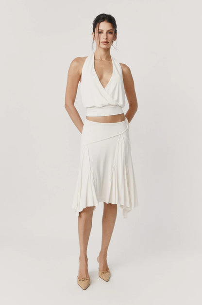 Ivory Slinky Exposed Seam Detail Midi Skirt