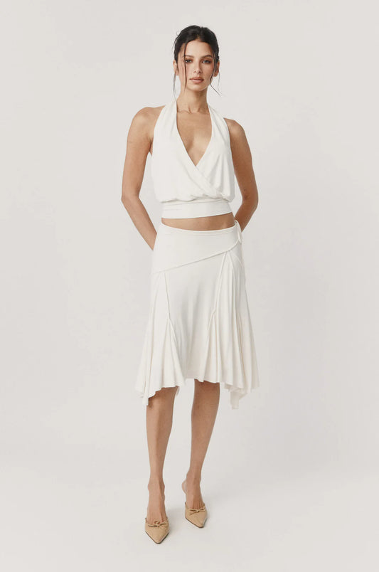 Ivory Slinky Exposed Seam Detail Midi Skirt
